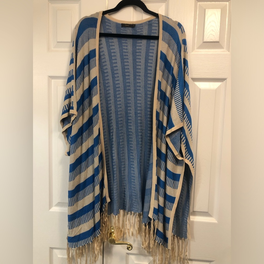 THML Blue and Cream Knit Open Cardigan